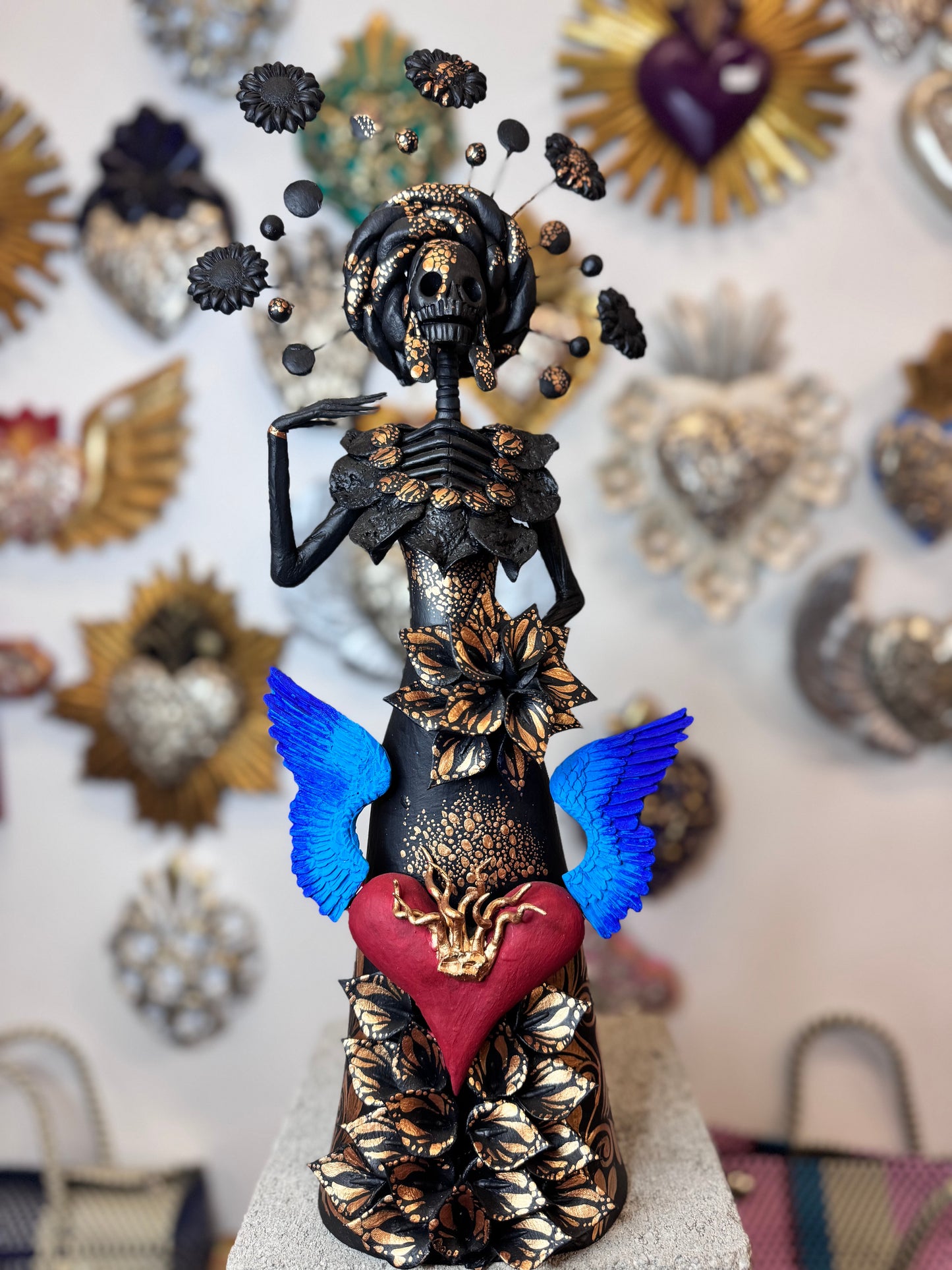 Red heart winged catrina