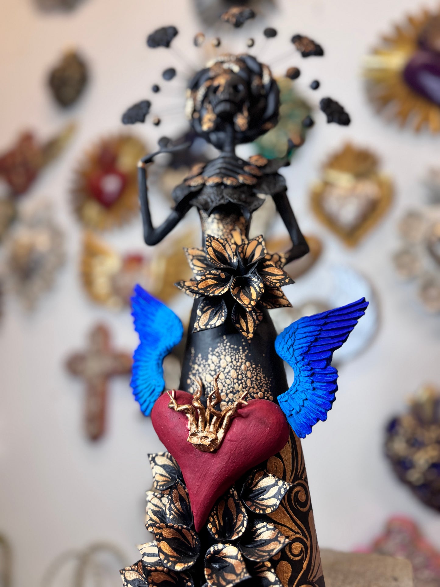 Red heart winged catrina