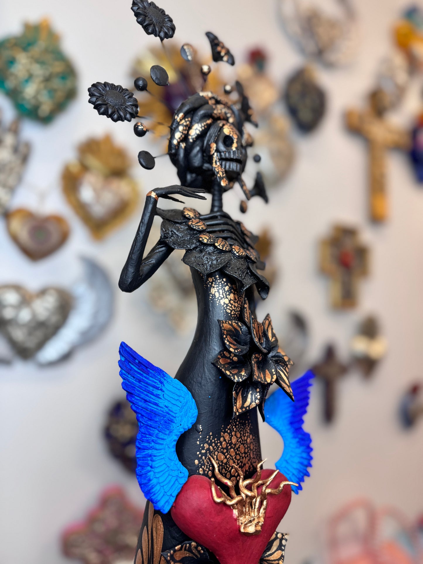 Red heart winged catrina