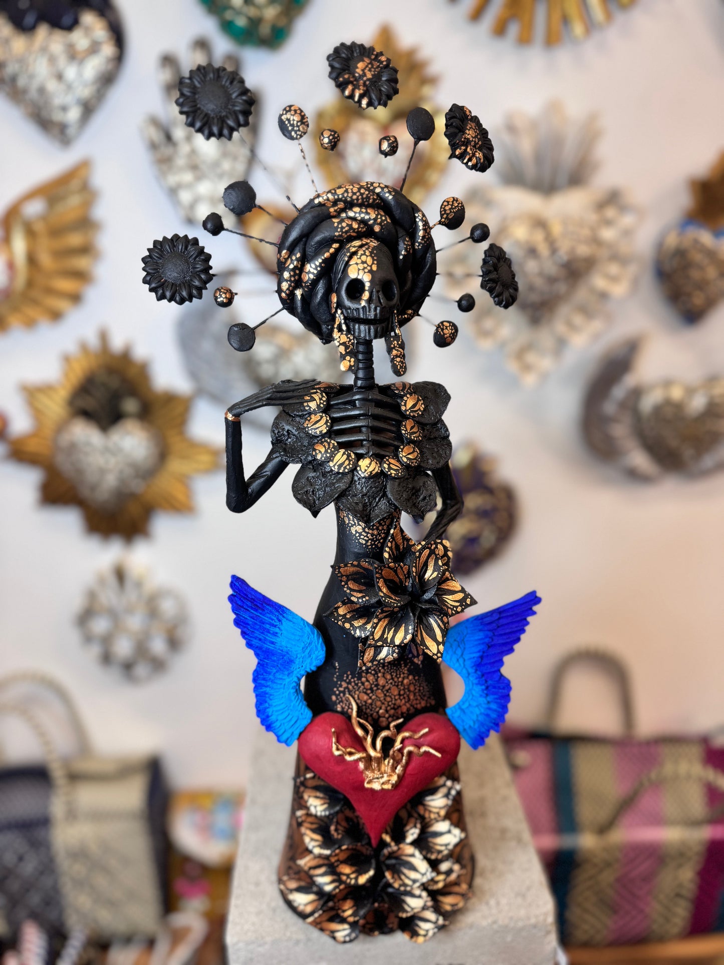 Red heart winged catrina